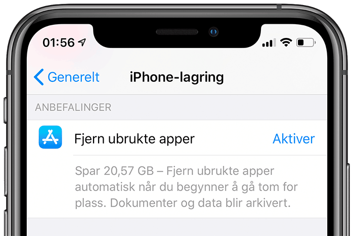 Du kan raskt frigjøre mange GB ved å la iPhone automatisk slette apper du ikke har brukt når mobilen begynner å bli tom for plass.