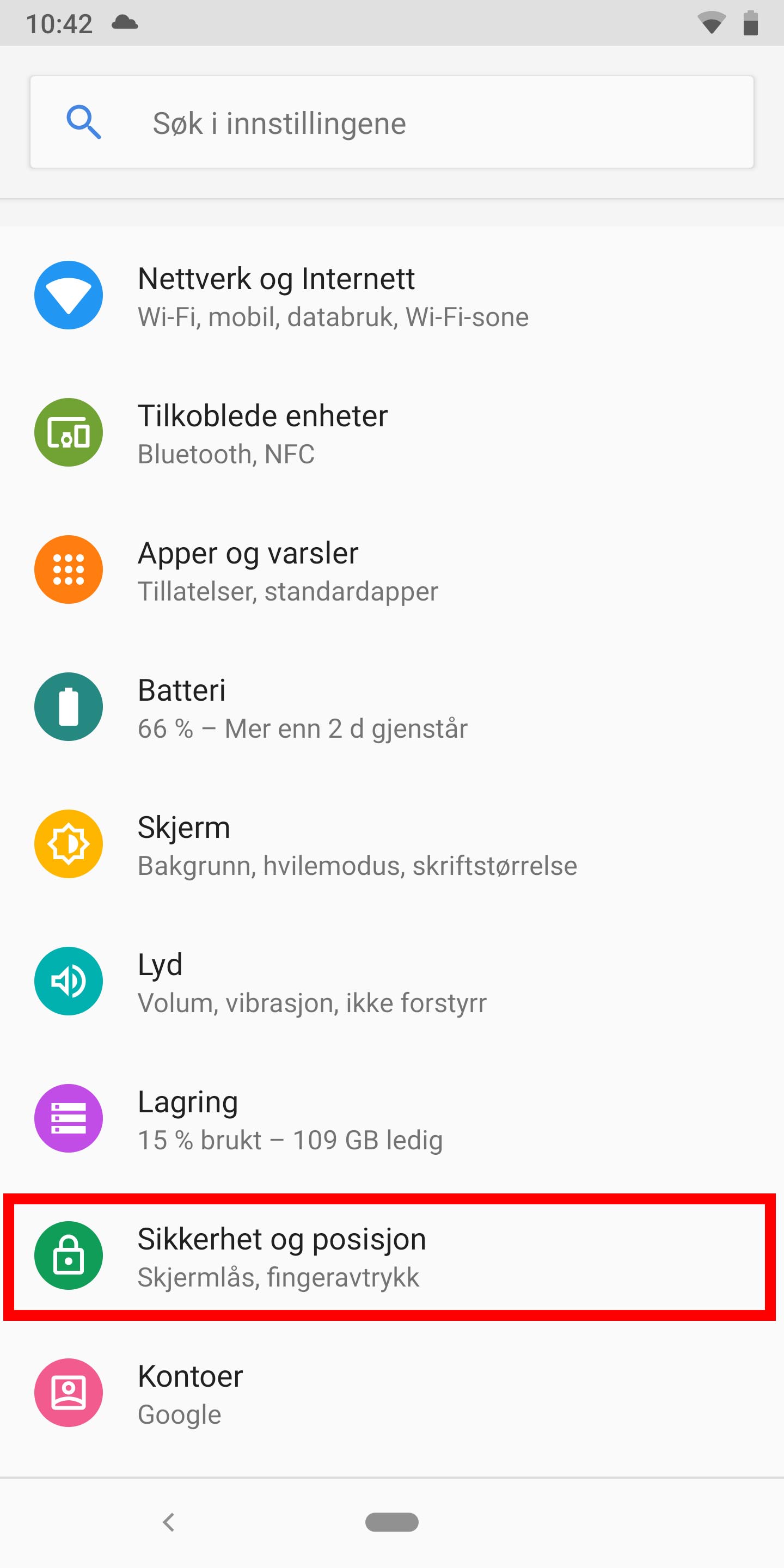 Posisjonsdata på Android 9