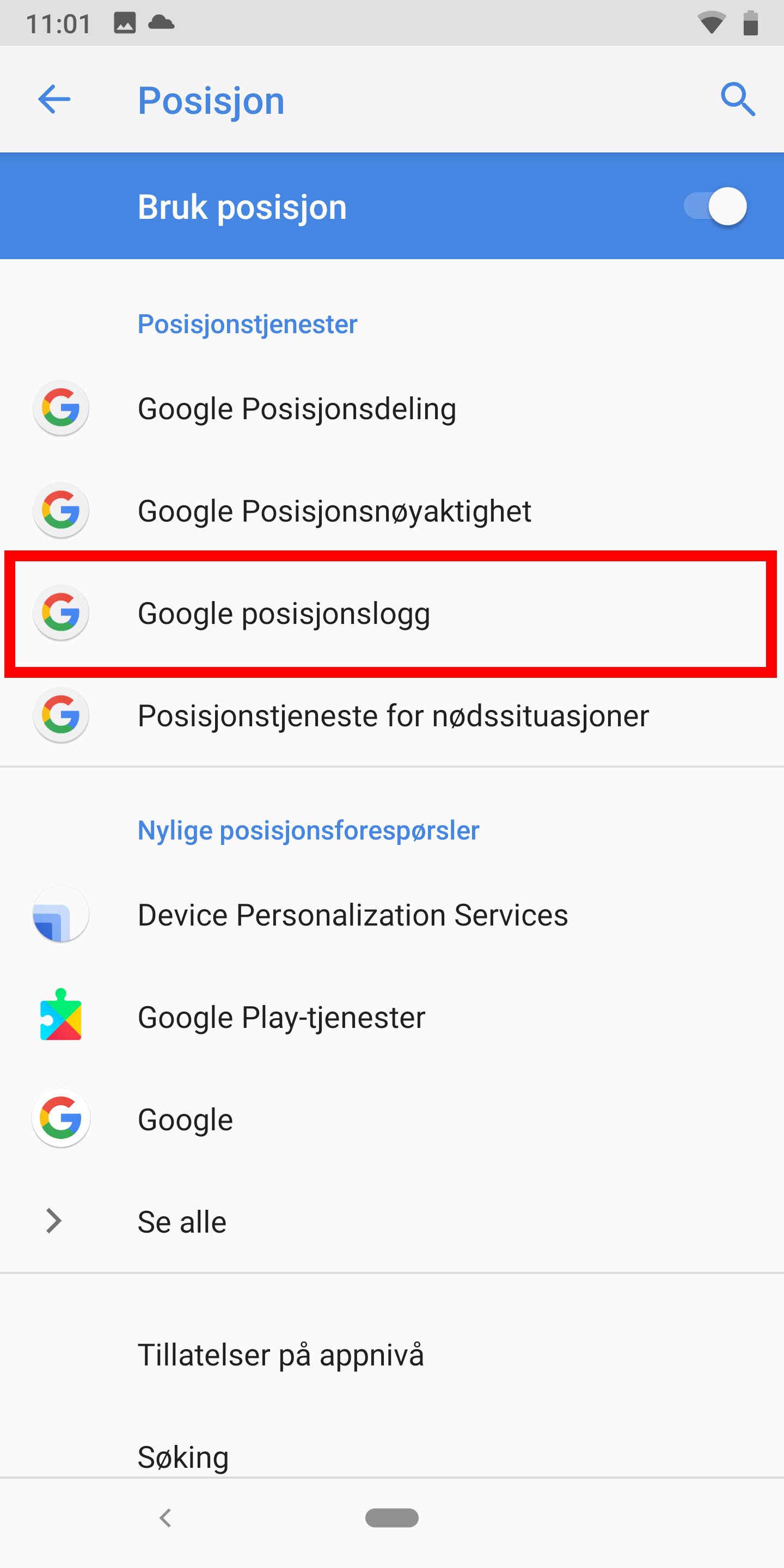 Google-konto på Android 9