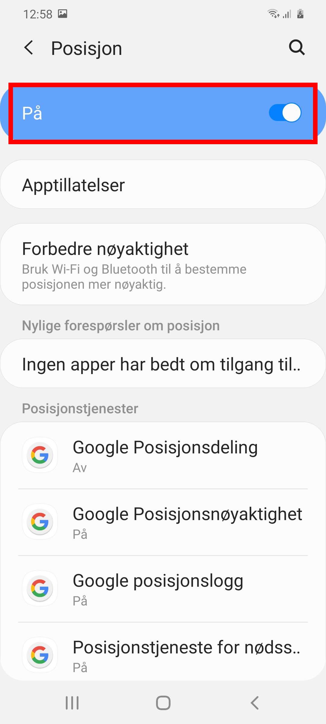 Posisjon på Android