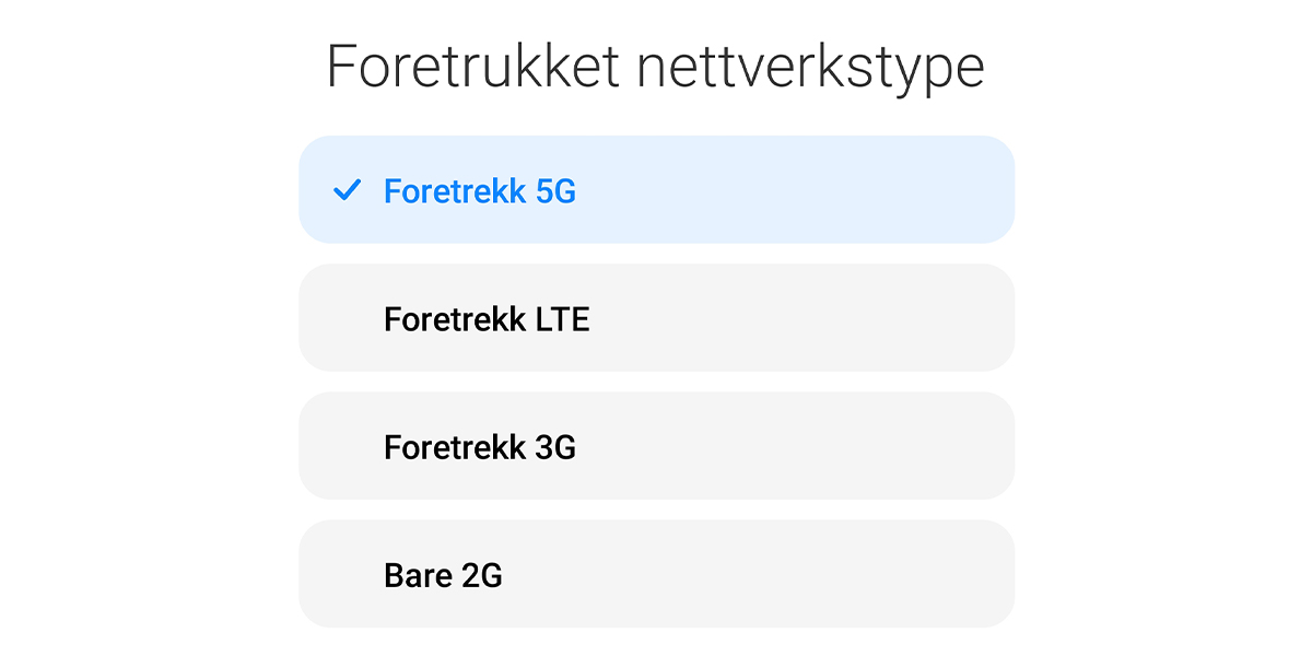 Android 5G-innstillinger for foretrukket nettverk på Xiaomi Mi 11