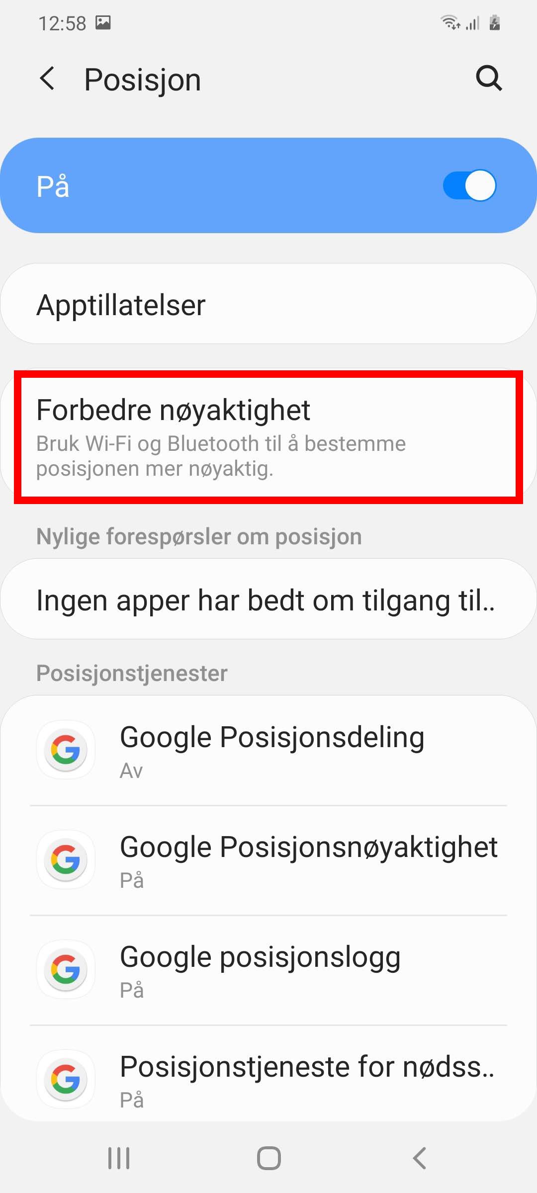 Posisjonsdata på Android 10