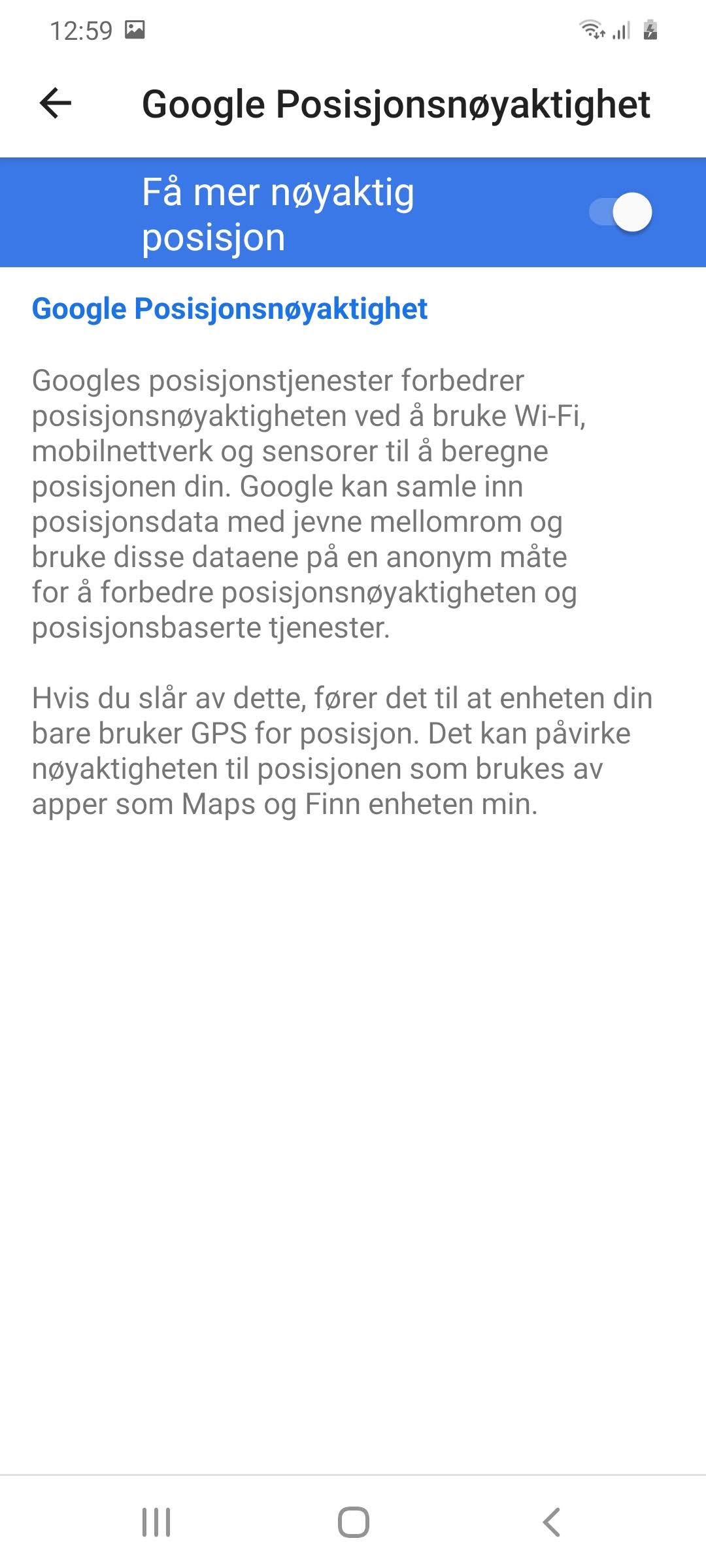 Posisjonsdata på Android 10