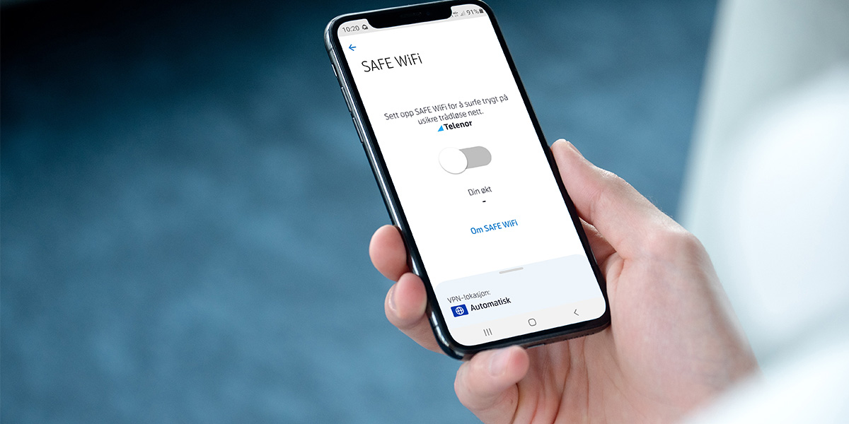 Mobilskjerm som viser hvordan man aktiverer SAFE WiFi