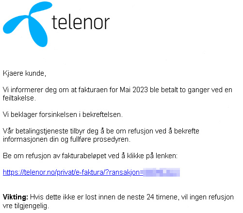 fakturasvindel skjermdump av falsk telenor-faktura