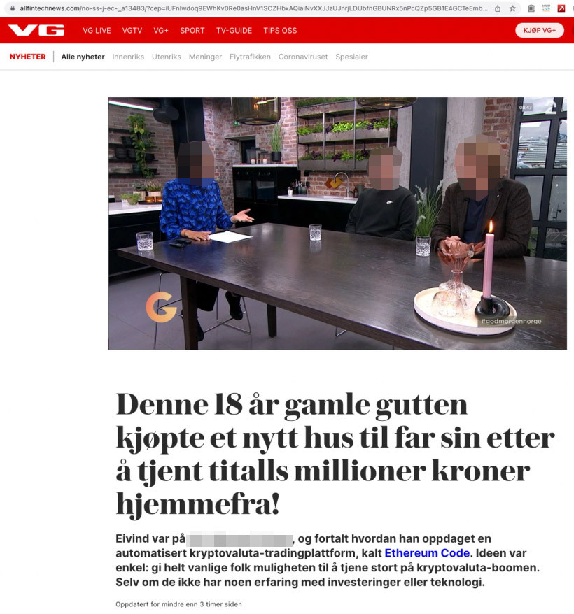 kryptosvindel falsk vg artikkel