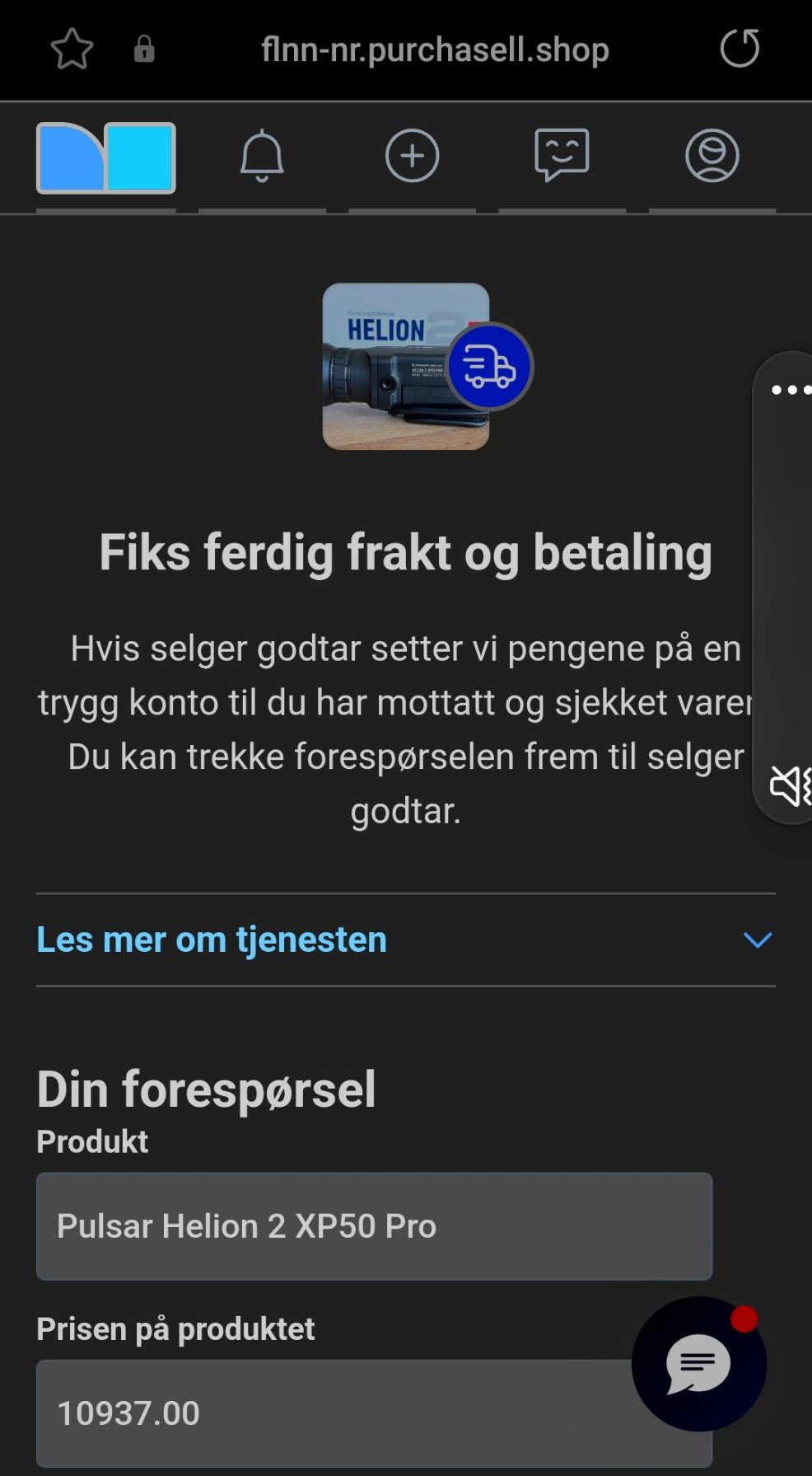 svindlet på finn.no skjermbilde av falsk Fiks ferdig