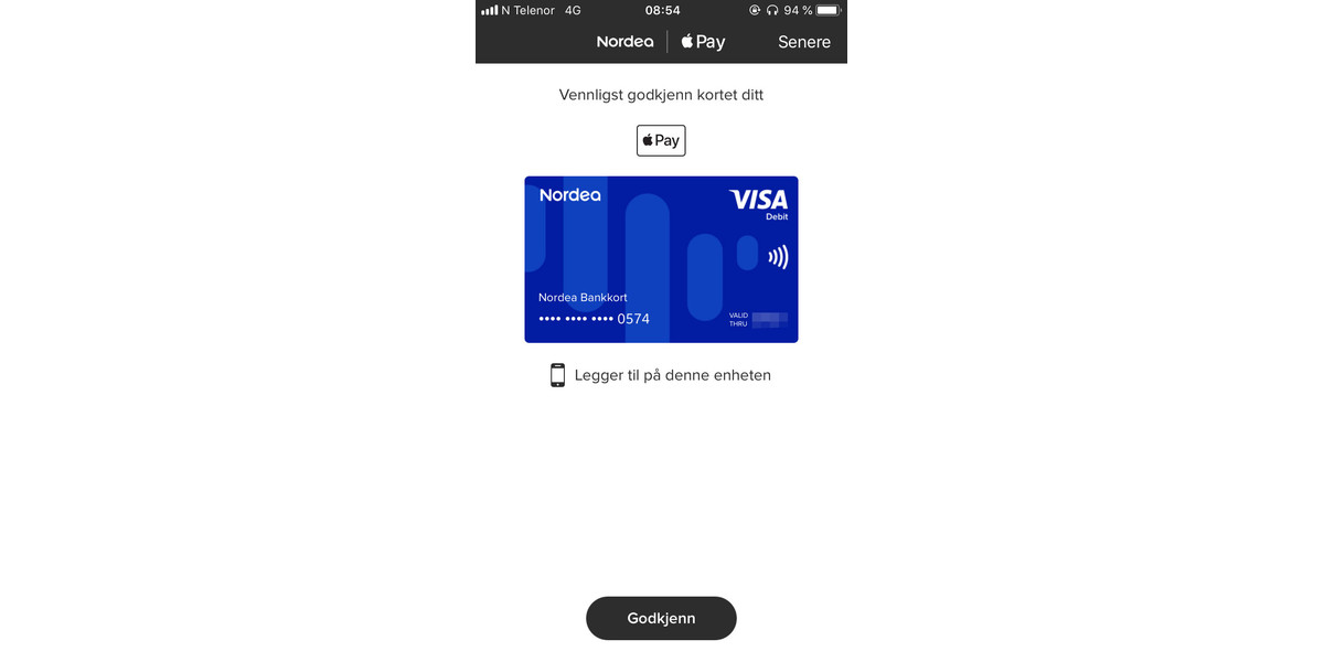 Straks dette er gjort, er Apple Pay klar til bruk.