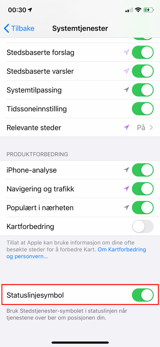 Posisjonsdata på iPhone