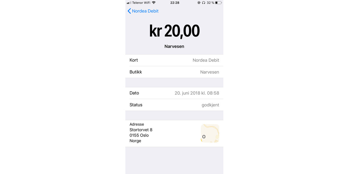 ... men du kan også trykke deg inn og få en detaljert oversikt over alle dine siste kjøp via Apple Pay.