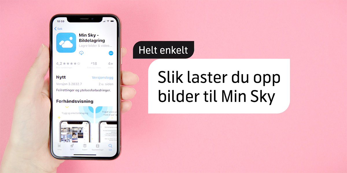 Skjermbilde av Min Sky-appen som viser hvordan du laster opp bildene dine