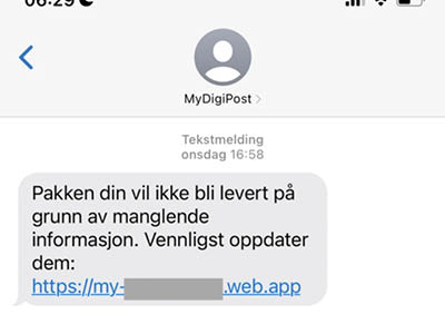 Eksempel på svindelsms