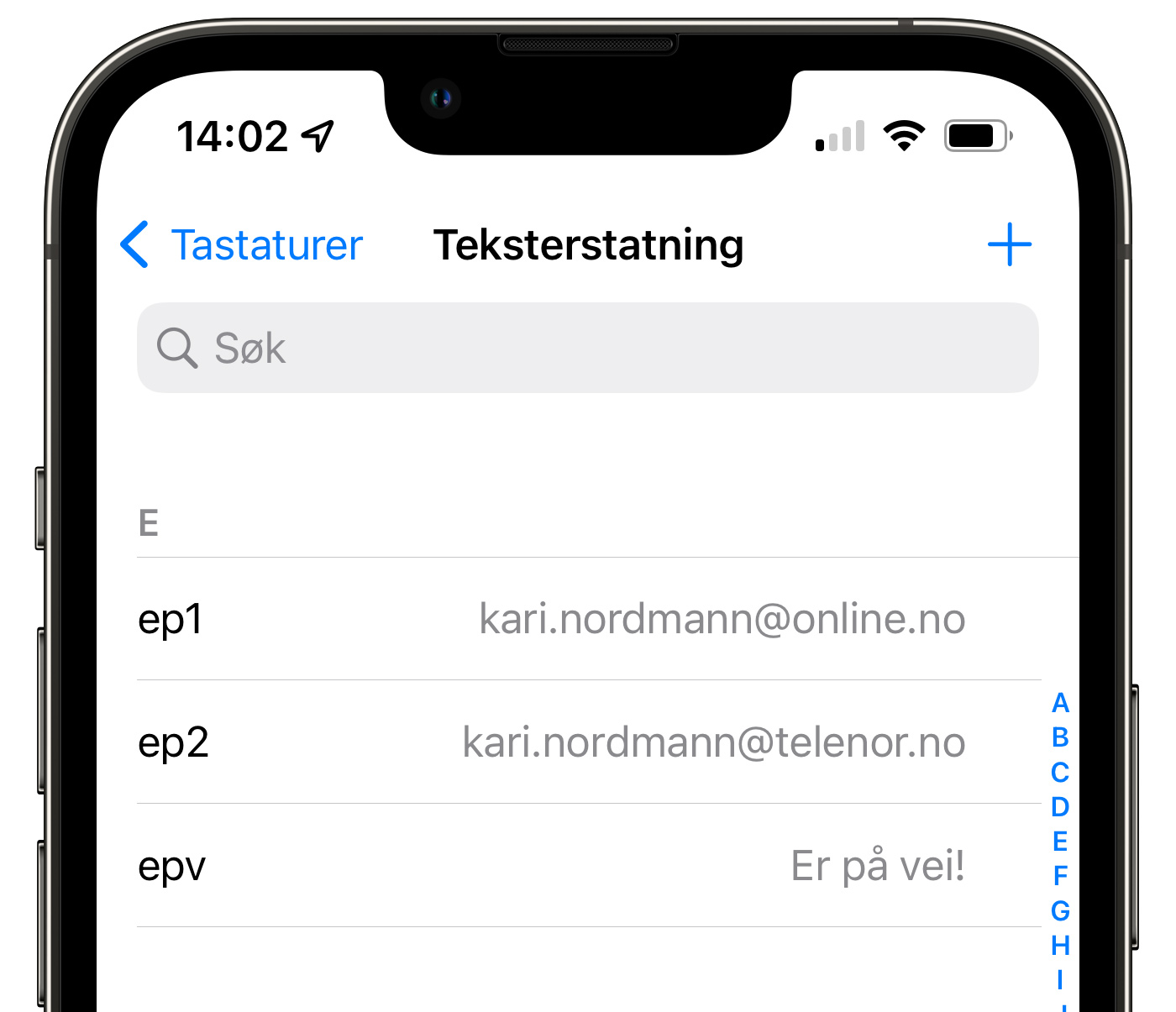 Teksterstatning på iPhone