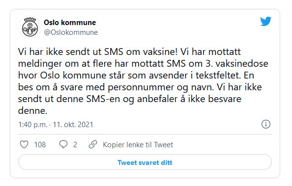 SMS-advarsel om vaksinesvindel