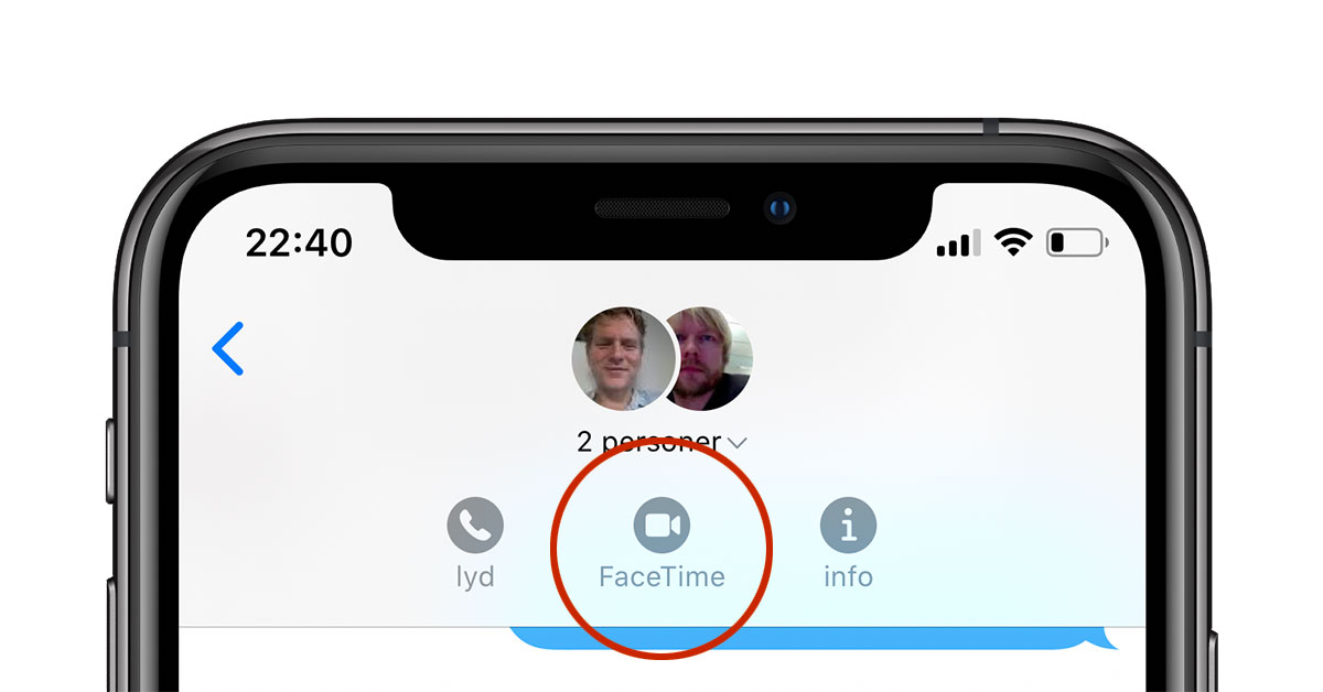 FaceTime-knapp i kontaktkort