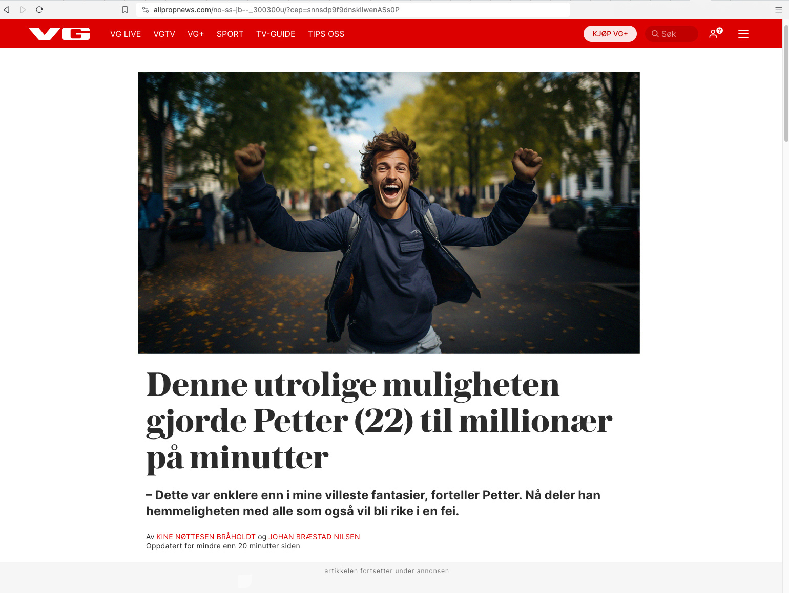 ki-bilder falsk vg-artikkel med bilde generert av kunstig intelligens