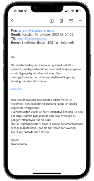 Skatteetaten-svindel i en e-post