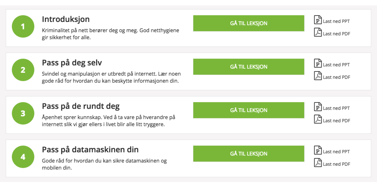 Kurset «Informasjonssikkerhet i hverdagen» er delt opp i fire enkle og nyttige deler. Bilde: NorSIS.