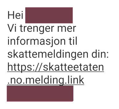 Eksempel på svindel-sms som tilsynelatende skal være fra Skatteetaten